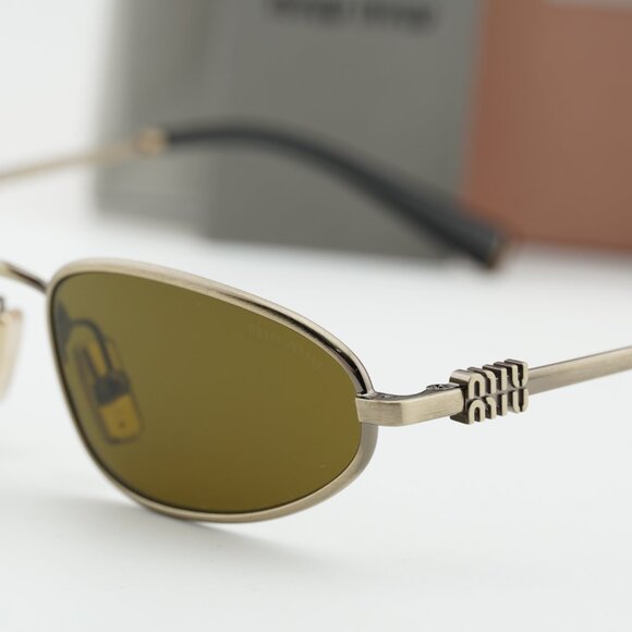 Miu Miu MUA52S 26C09Z Rectangle Sunglasses –Old Gold\\Dark Brown main image 9